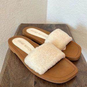 STUART WEITZMAN Cammy Sheep Shearling Slip On Slide Sandals Size 38.5 US 8B